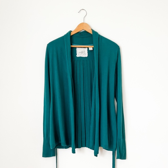 Anthropologie Angel of the North Cashmere Cotton Pleated Cardigan Size Medium - Picture 2 of 15